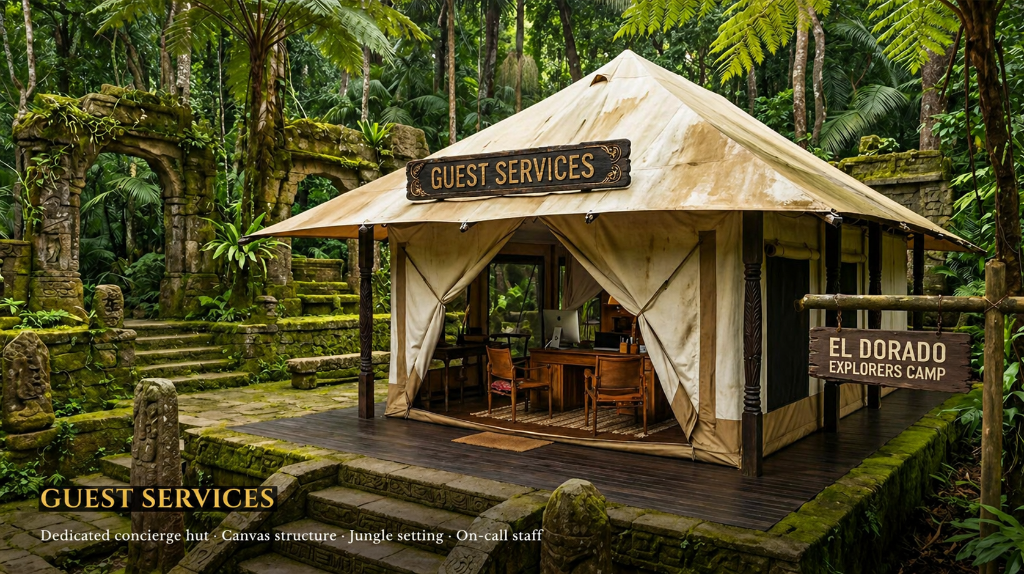 Guest services hut — a beautifully crafted thatched structure for resort guests
