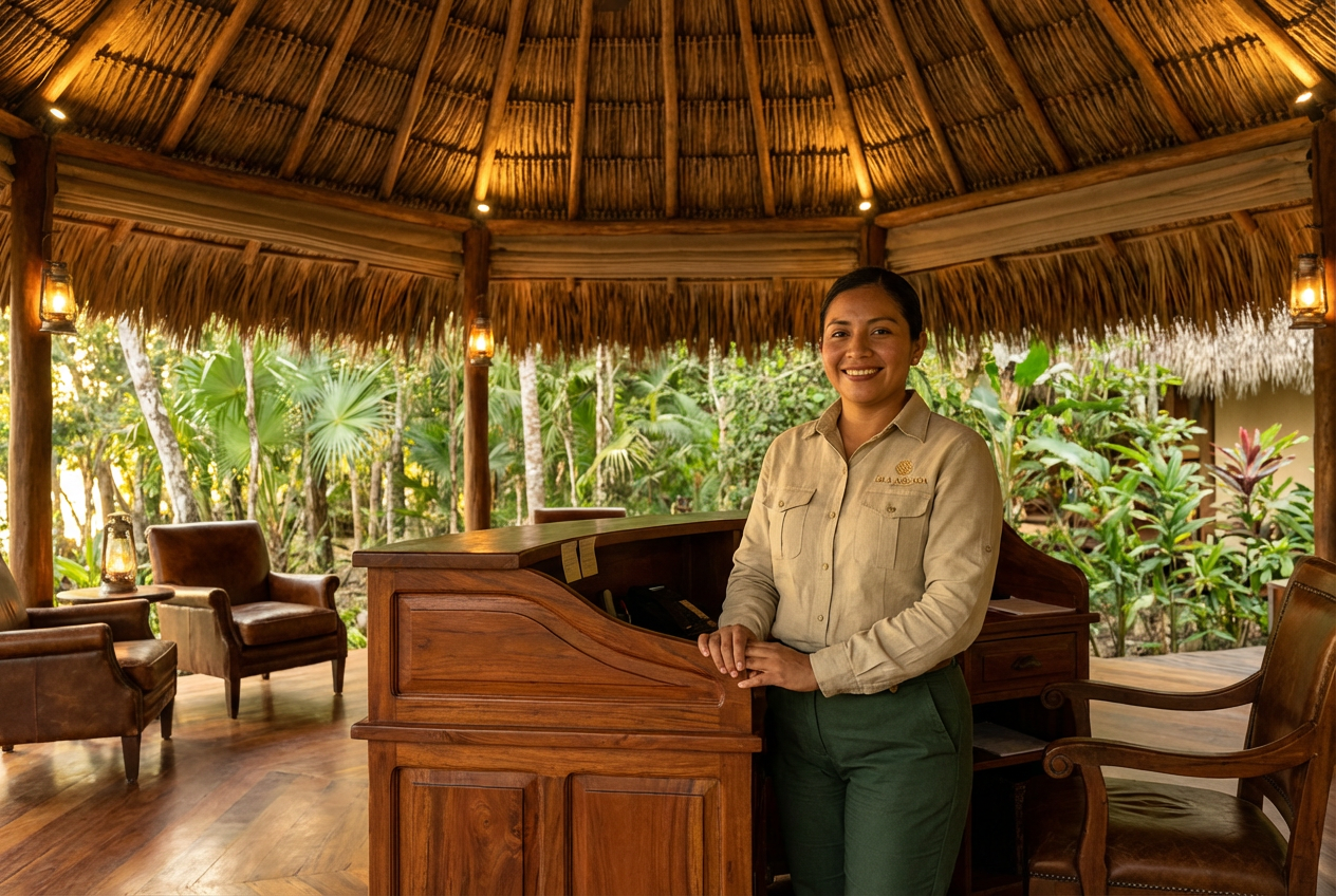 Isla Aguada Glamping Co. concierge welcoming guests at the Grand Reception